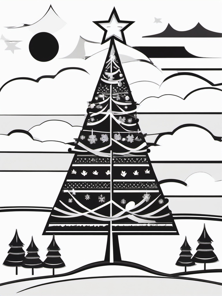 Black and White Clipart Christmas Tree,Decorating a monochrome holiday card with black and white clipart Christmas tree  simple, 2d flat