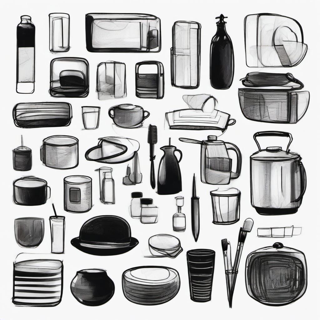 sketch of things  minimal rough sketch scribbles,doodles,black and white