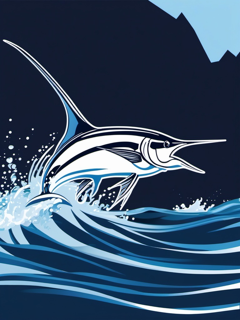 Marlin Clipart - Marlin swimming at high speed in the open ocean , minimal, 2d