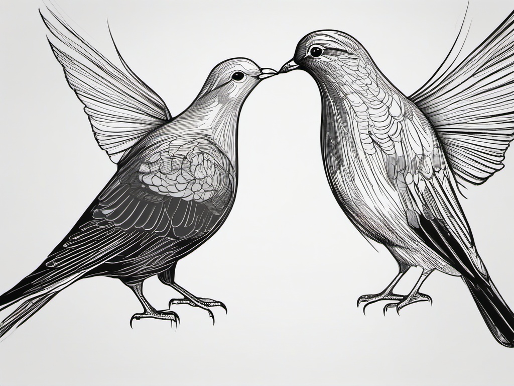 drawing of a pair of doves  minimal rough sketch scribbles,doodles,black and white