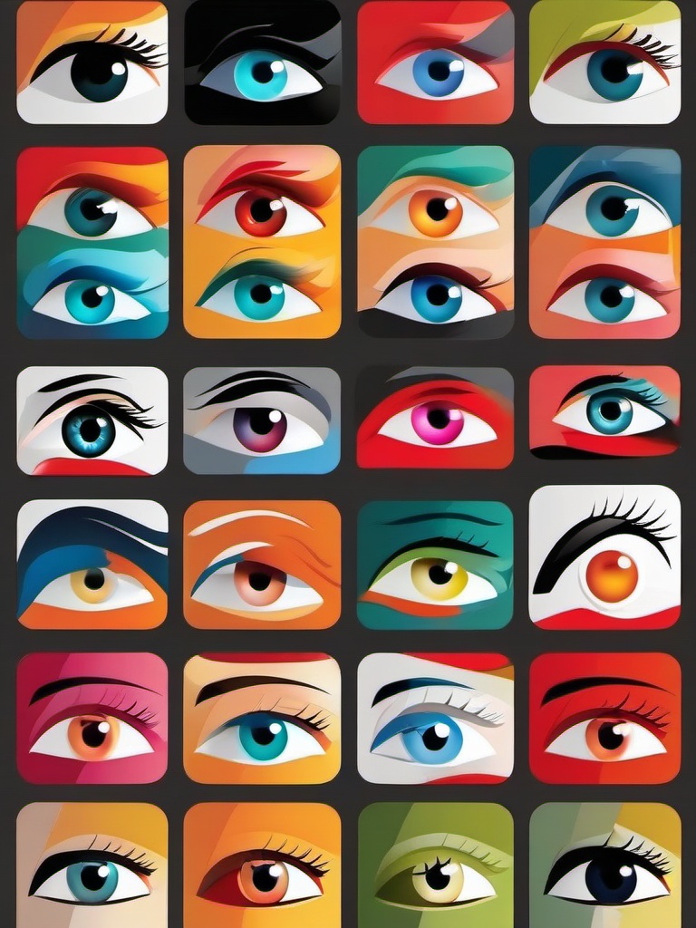 Eyes clipart - close-up of human eyes in various emotions  color,minimalist,vector clipart