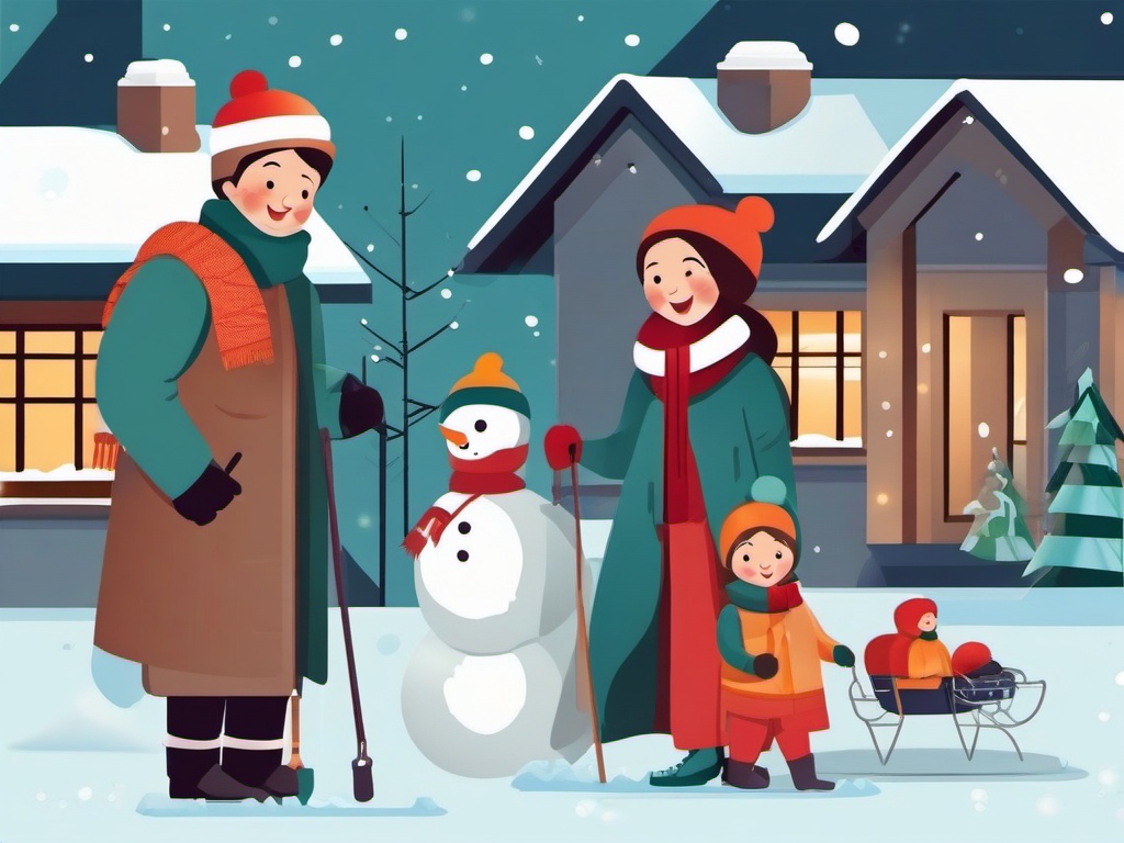 Winter Family Time clipart - Family activities in the winter, ,vector color clipart,minimal