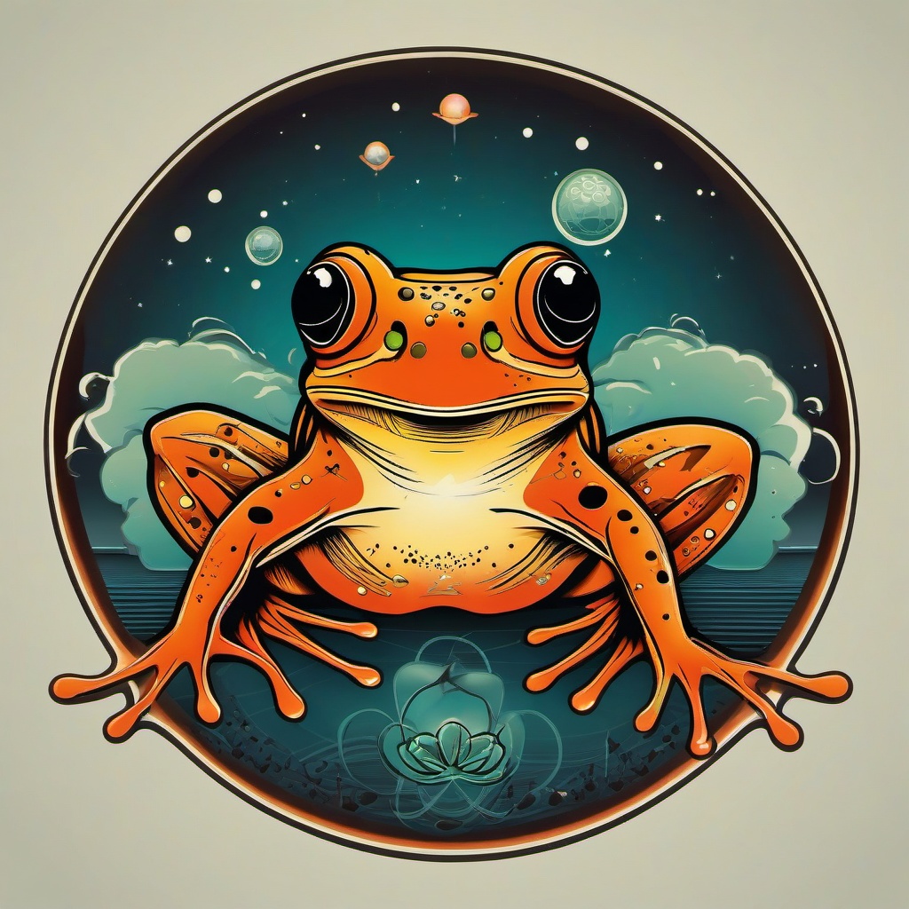 Atomic Frog Tattoo-Whimsical and unique tattoo featuring an atomic frog, blending elements of science and nature in a creative design.  simple color vector tattoo