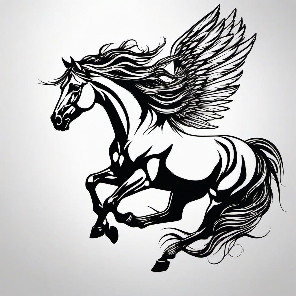 Flying Horse Tattoo - Capture the sense of freedom and movement with a flying horse tattoo, featuring designs that evoke the dynamic and majestic nature of horses in flight.  simple tattoo,minimalist,white background