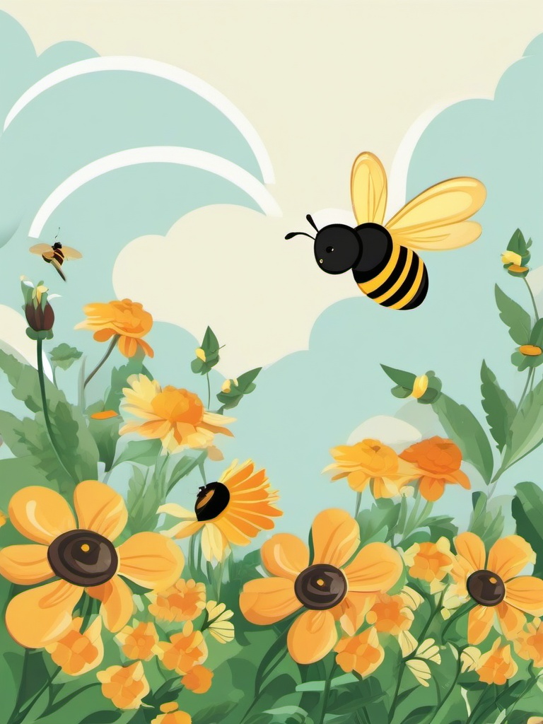 Bee clipart - bee flying in a garden  