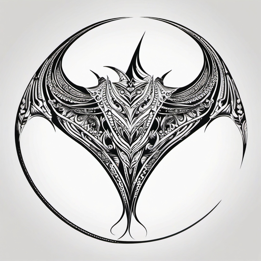 Manta Ray Tribal Tattoo,a tribal-style tattoo featuring the magnificent manta ray, symbolizing power and elegance. , color tattoo design, white clean background