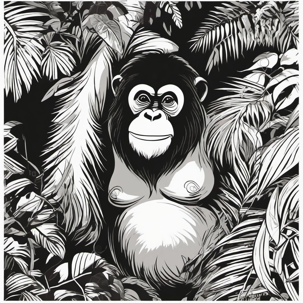 Cute Orangutan in a Dense Jungle Canopy  clipart, simple