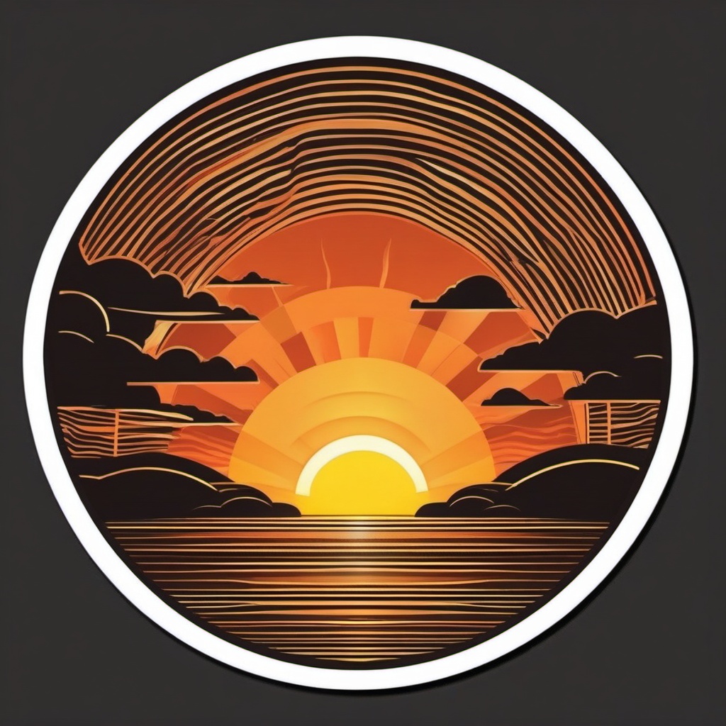 Sunrise Sticker - The sun rising over the horizon, ,vector color sticker art,minimal