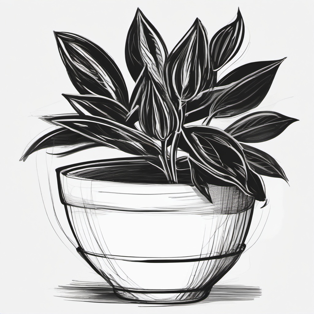 simple drawing of flower pot  minimal rough sketch scribbles,doodles,black and white