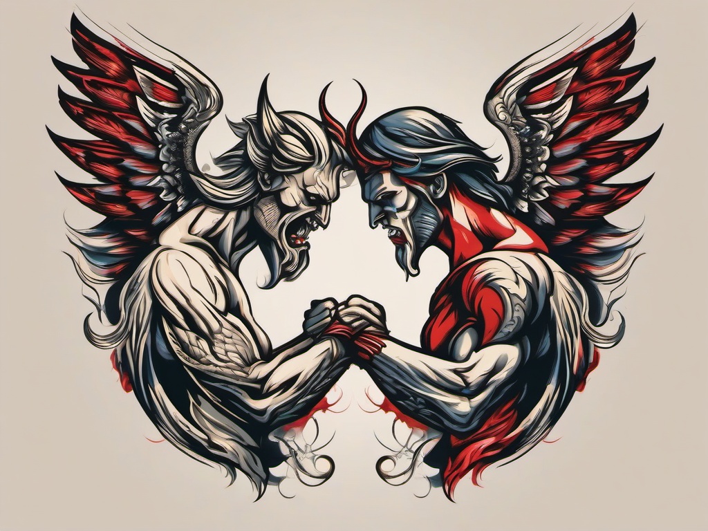 angel and demon fighting tattoo  simple vector color tattoo