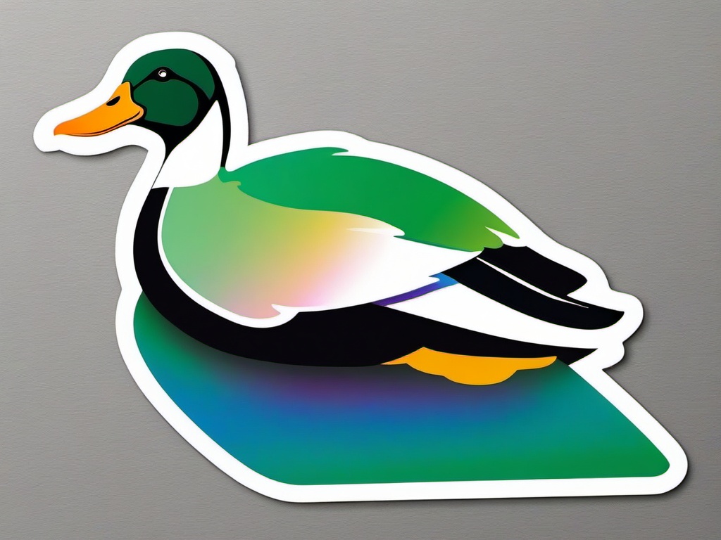 Mallard Duck Sticker - A quacking mallard duck with iridescent feathers, ,vector color sticker art,minimal