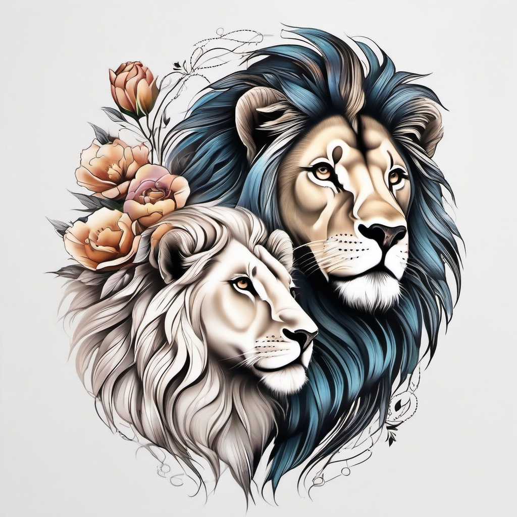 Lion lamb tattoo, Tattoos that depict the peaceful coexistence of lions and lambs. , color tattoo designs, white clean background