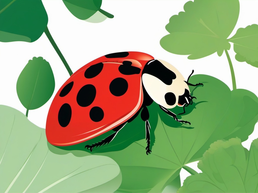 Ladybird clipart - tiny ladybird on a clover leaf  color,minimalist,vector clipart