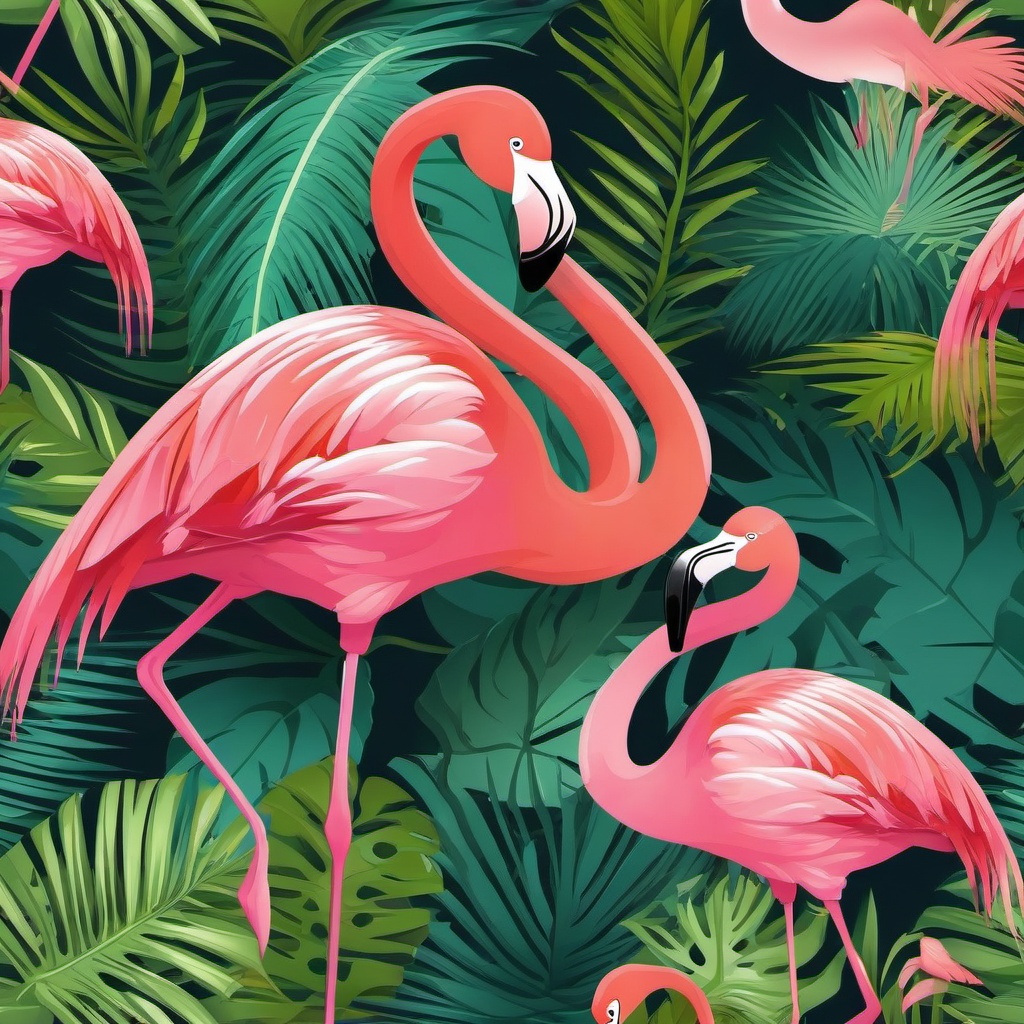 Flamingo clipart - cartoon flamingo with a tropical background  