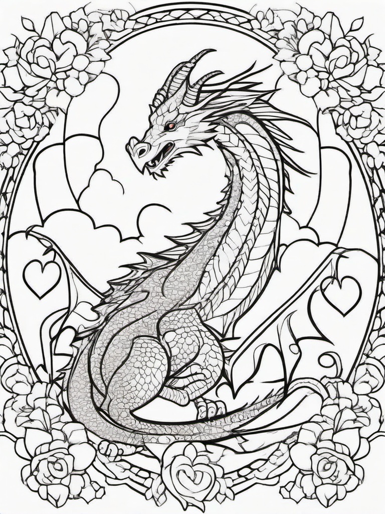 Dragon with a Heart Coloring Pages - Loving Dragon Surrounded by Hearts  minimal black outline printable sheet, coloring page