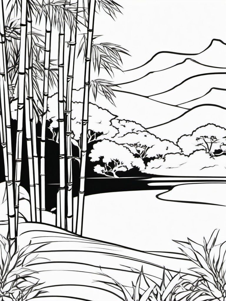 Plant Coloring Pages - Tall bamboo stalks in a zen garden  simple coloring pages