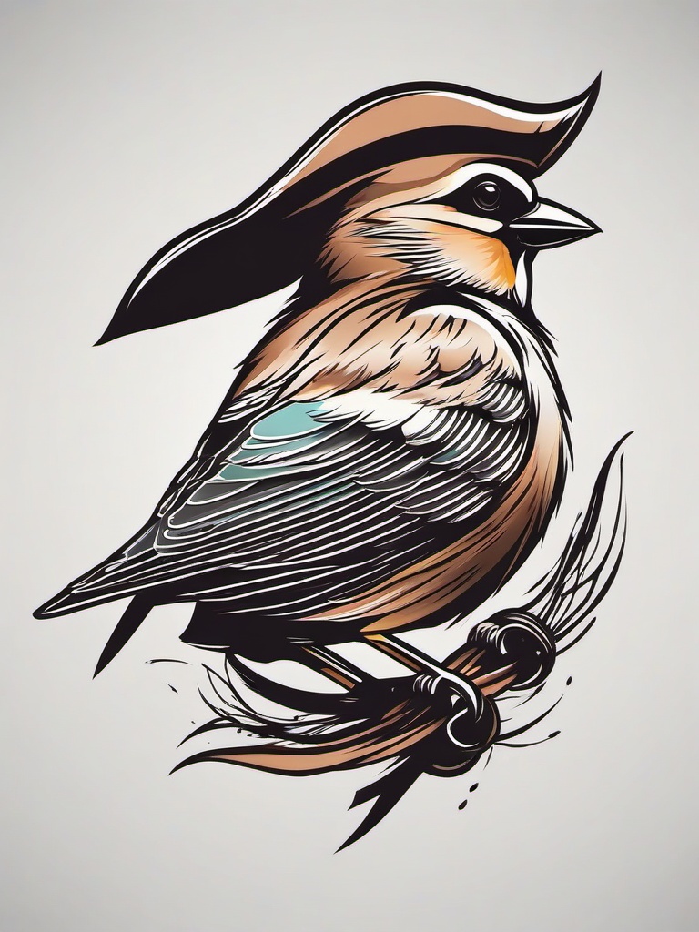 sparrow tattoo pirates  minimalist color tattoo, vector