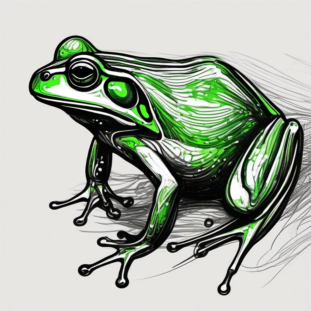 drawing of green frog  minimal rough sketch scribbles,doodles,black and white