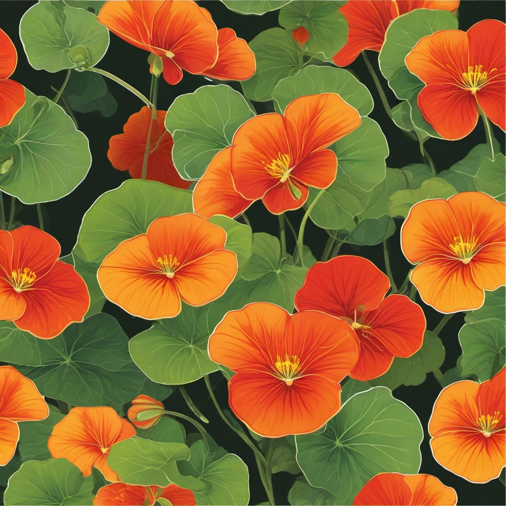 Nasturtium Sticker - Add a burst of color and peppery charm with the vibrant and trailing blooms of nasturtiums, , sticker vector art, minimalist design