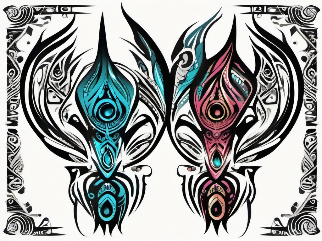 Alien Tribal Tattoo - Explore tribal aesthetics merged with extraterrestrial elements in an alien tribal tattoo.  simple color tattoo,vector style,white background