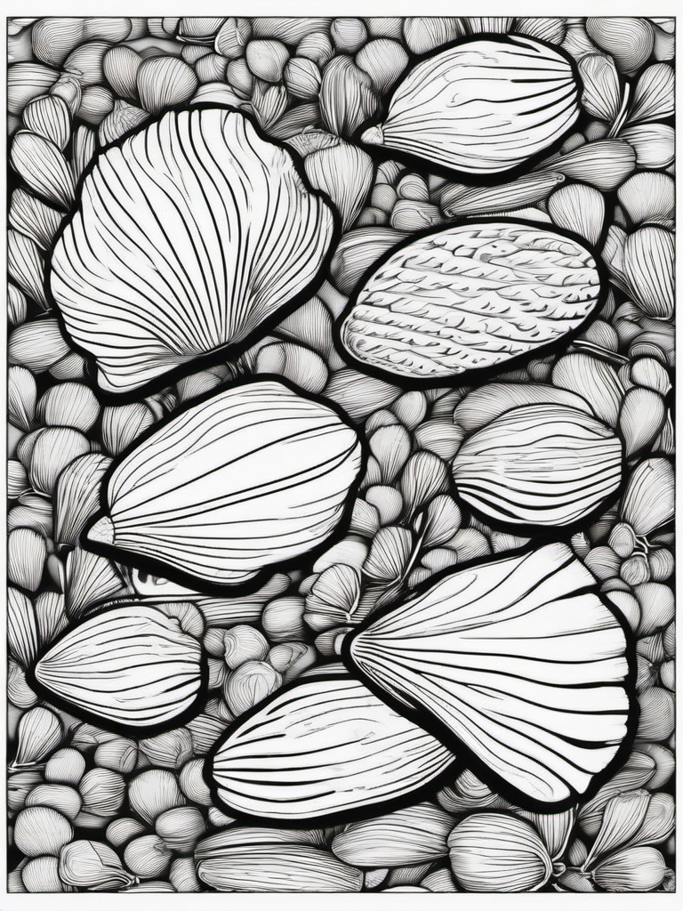 Mussels Coloring Pages - Shelled Sea Creatures in Clusters  black outline printable sheet, coloring page