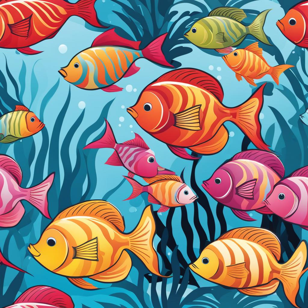 fish clipart - colorful fish swimming in a marine setting. 