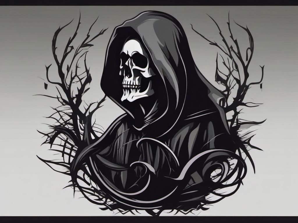 Grim Reaper Tattoo Idea-Eerie and symbolic tattoo featuring the Grim Reaper, representing death and the afterlife with a creative concept.  simple color vector tattoo
