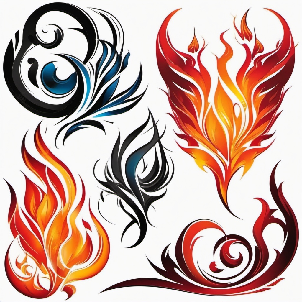 abstract flame tattoo  simple color tattoo,white background