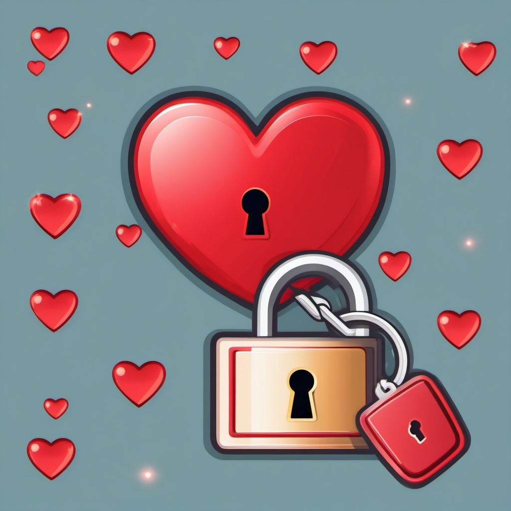 Heart Lock and Digital Key Emoji Sticker - Unlocking digital love, , sticker vector art, minimalist design