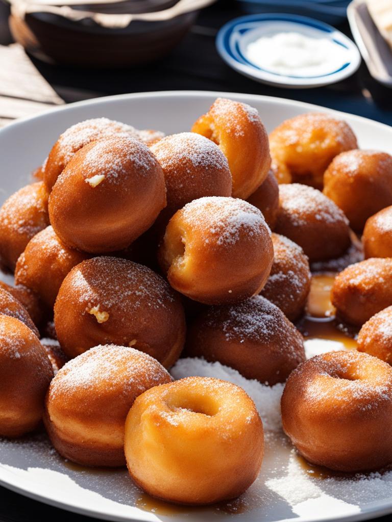 greek loukoumades, honey-drizzled doughnuts, devoured at a seaside taverna on mykonos. 