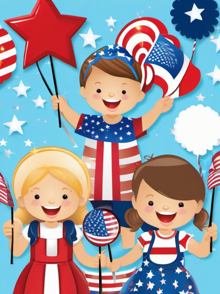 4th of July clipart - children with sparklers celebrating  