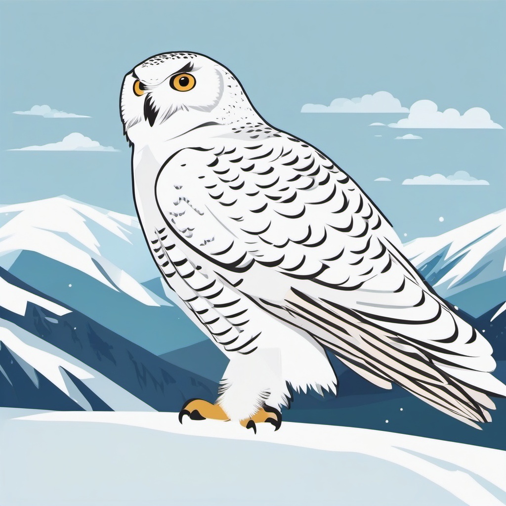 Snowy Owl Clipart - Snowy Owl hunting in the Arctic tundra , minimal, 2d