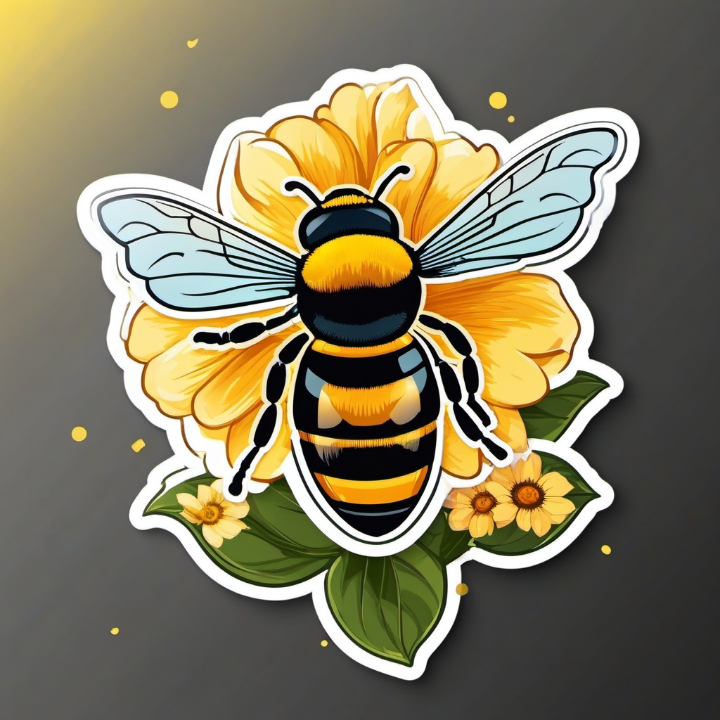 Bee Sticker - A buzzing bee collecting nectar from a flower. ,vector color sticker art,minimal