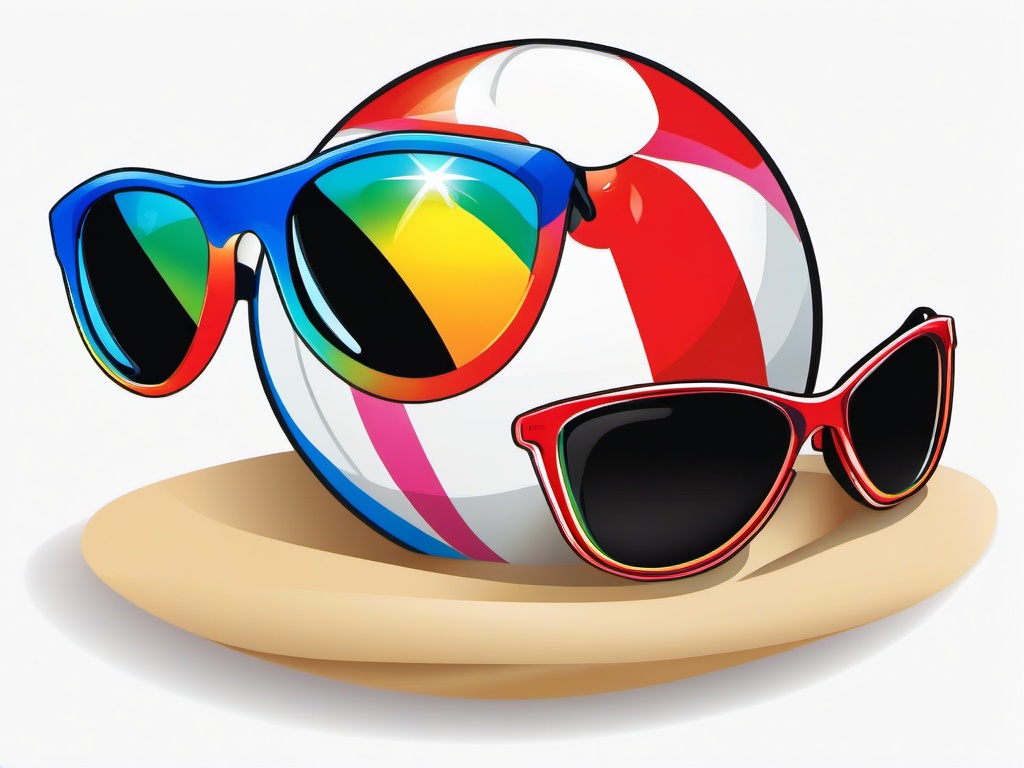 Beach ball with sunglasses clipart.  vector style illustration, white background