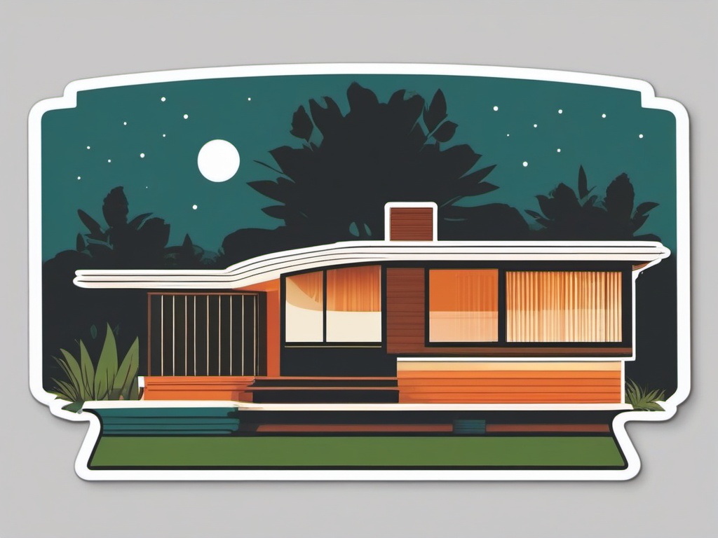 Mid-Century Modern Sticker - Celebrate the iconic design of a mid-century modern house with this retro-inspired sticker, , sticker vector art, minimalist design