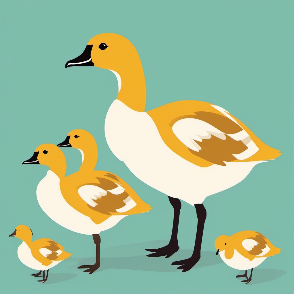 Gosling clipart - Gosling following its parents, ,vector color clipart,minimal