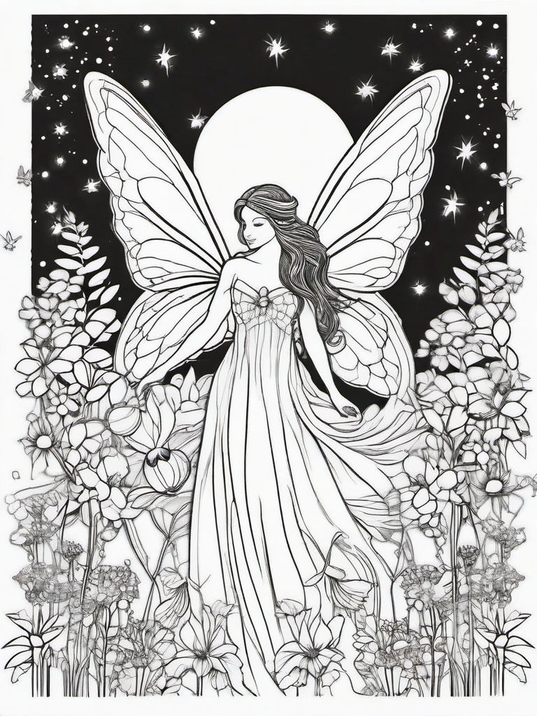 Fairy with Firefly Lanterns Coloring Pages - Fairy Guiding the Way with Fireflies  minimal black outline printable sheet, coloring page