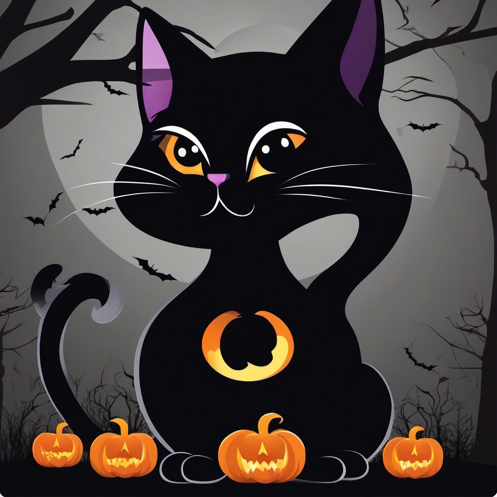 Clipart of Black Cat,Designing a spooky Halloween poster with clipart of black cat  simple, 2d flat