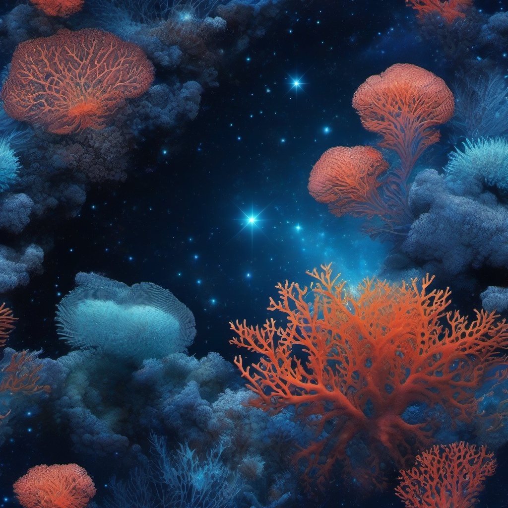 Coral Nebula Exploration with Bioluminescent Creatures Blue Space Backgrounds intricate details, patterns, wallpaper photo