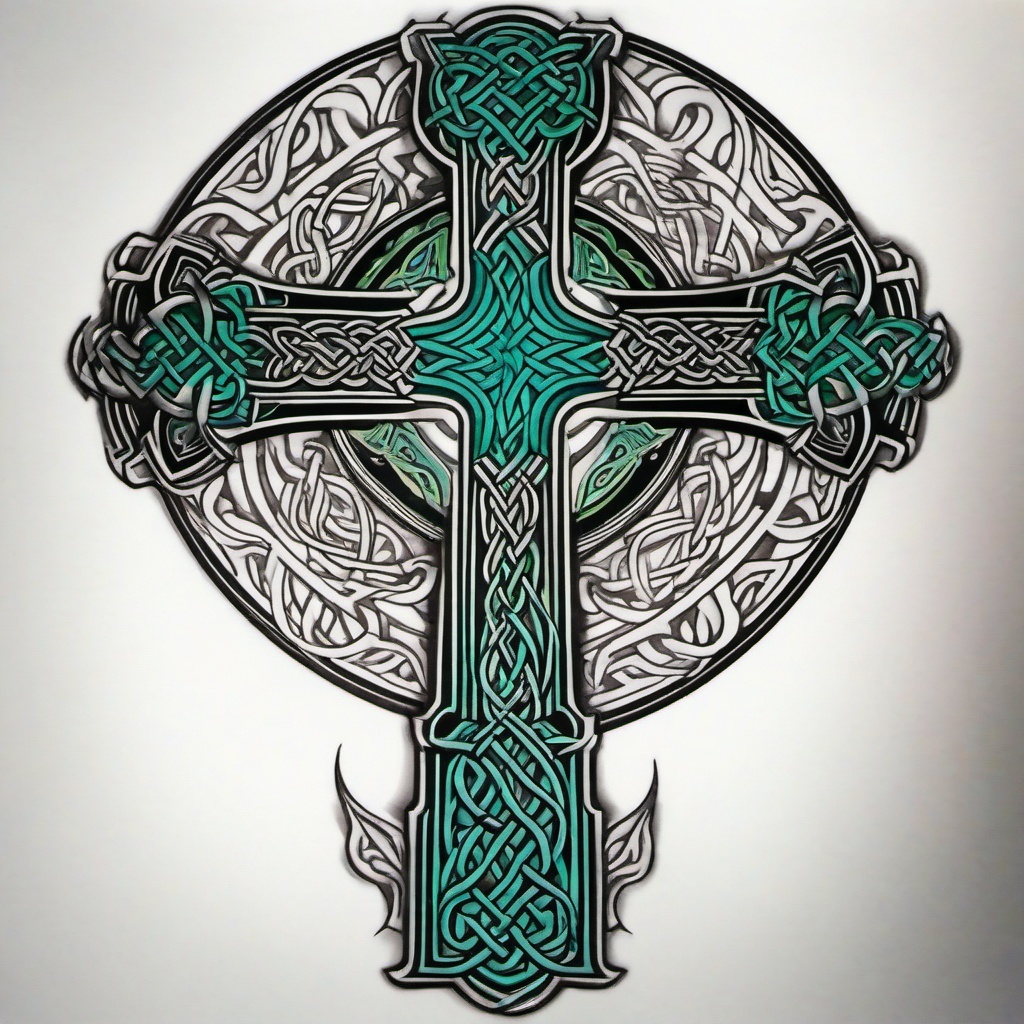 colored celtic cross tattoos  simple color tattoo,minimal,white background