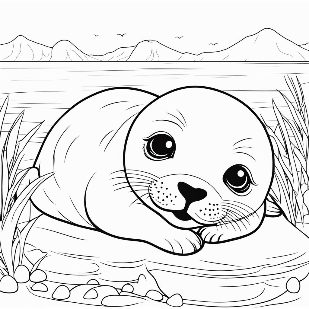 baby seals cute animals coloring page 