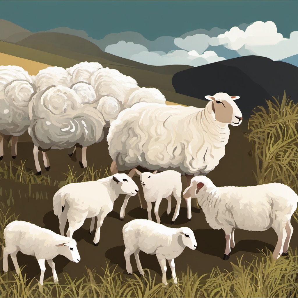 Sheep clipart - sheep with a shepherd in the background  