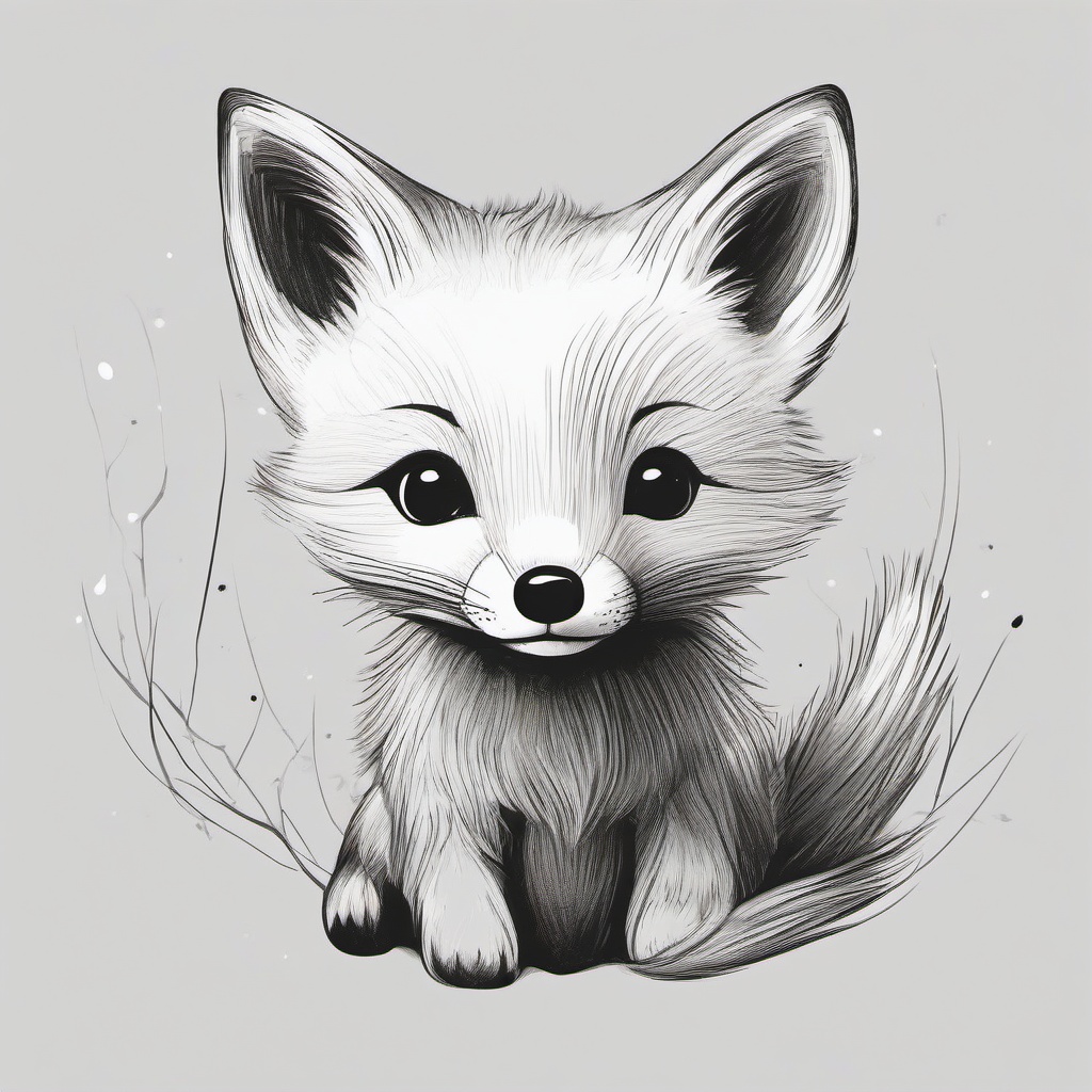 drawing of a baby fox  minimal rough sketch scribbles,doodles,black and white