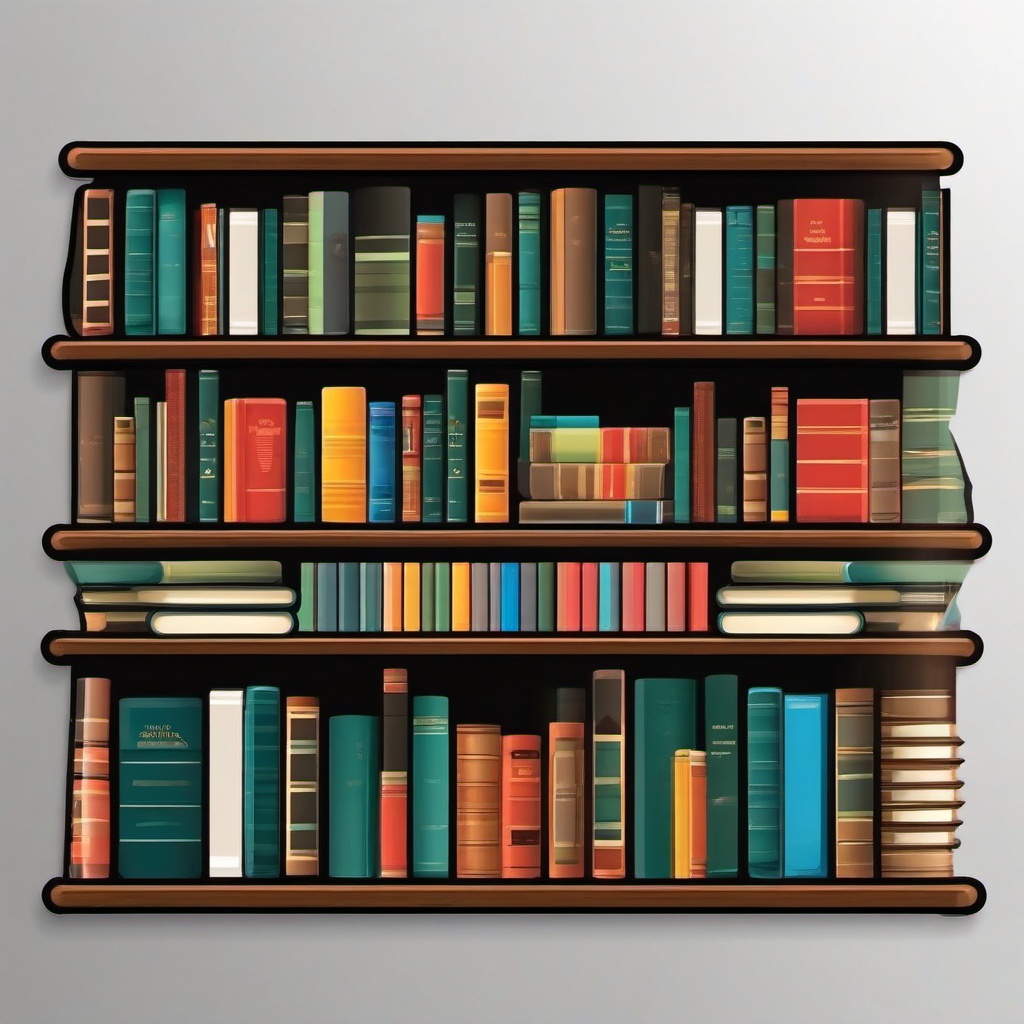 Bookshelf Sticker - Shelf filled with books, ,vector color sticker art,minimal