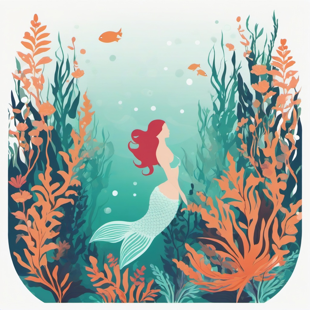 Mermaid clipart - mermaid swimming through a kelp forest  color,minimalist,vector clipart