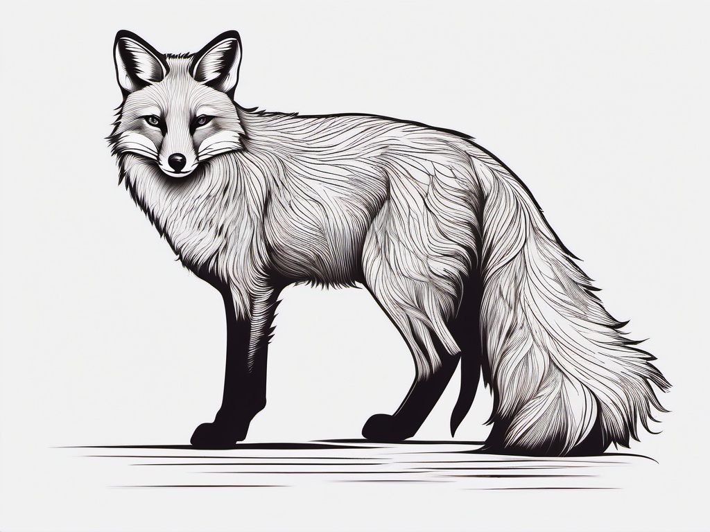 Red Fox Tattoo - Sly red fox with a beautiful red coat  few color tattoo design, simple line art, design clean white background