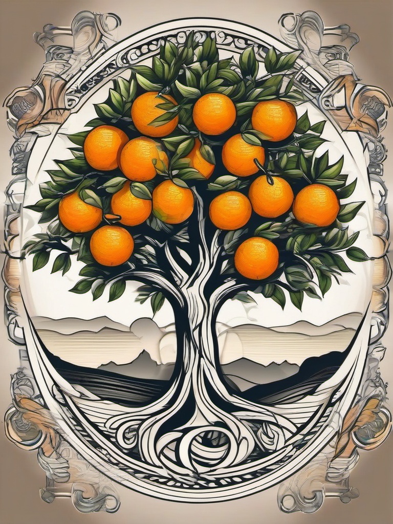 orange tree tattoo  simple vector color tattoo