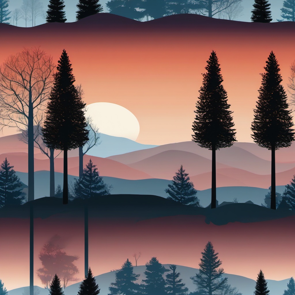 Winter Silhouettes clipart - Trees casting long shadows at dusk, ,vector color clipart,minimal