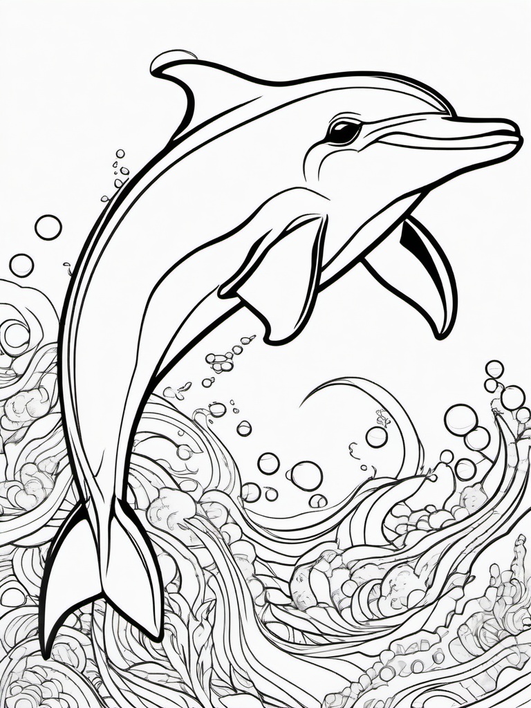 Dolphin Coloring Pages - Playful and Intelligent Ocean Mammal  black outline printable coloring page