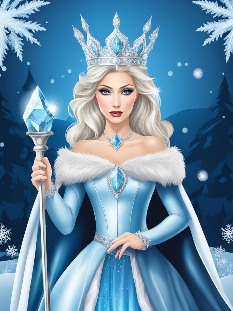 ice queen clipart - an icy queen with a frosty crown and staff. 